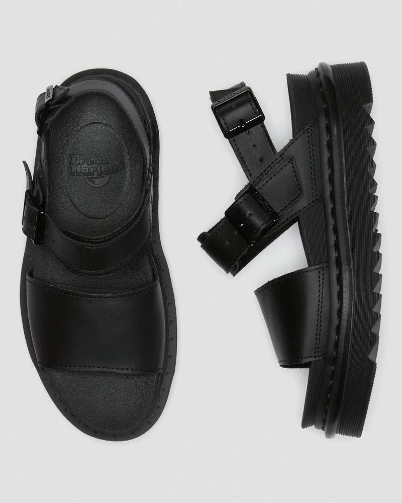 Black Women's Dr Martens Voss Leather Gladiator Sandals | CA 303CTV